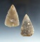 Pair of Hopewell Blades made from translucent Chalcedony, found in Ohio. Largest is 2 3/8