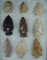 Set of 9 Assorted Ohio Arrowheads, largest is 2 3/8