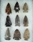 Set of 9 Assorted Ohio Arrowheads, largest is 2