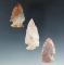 Set of 3 Colorful Flint Ridge Arrowheads found in Ohio, largest is 2 3/16