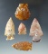 Set of 4 Ohio Arrowheads and a scraper made from beautifully translucent Agate, largest is 2