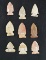 Set of 9 Archaic Sidenotch Points found in Ohio, largest is 2