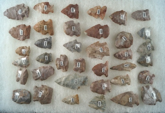 Group of approximately 37 Assorted Arrowheads and Hafted Scrapers made from Attica Chert.