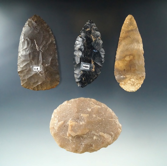 Set of 4 Flint Blades found in Ohio, largest is 3 1/8".