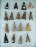 Nice set of 17 Madison Triangle Points found in Ohio, largest is 1 3/8