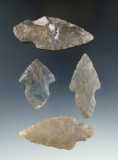 Set of 4 nicely styled Adena points found in Southern Ohio, largest is 2 7/8