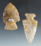 Pair of highly colored Flint Ridge Flint Hopewell Points found in Ohio, largest is 2 1/2