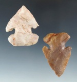 Pair of Archaic Thebes Bevels found in Ohio, largest is 2 3/16