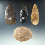 Set of 4 Flint Blades found in Ohio, largest is 3 1/8