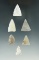 Set of six assorted arrowheads found in the Plains region, largest is 1