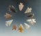 Set of 10 assorted Western U. S. arrowheads, all in decent condition, largest is 1 1/8