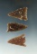 Set of three Knife River Flint arrowheads in nice condition, largest is 2