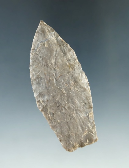 3 3/16" Paleo Stemmed Lanceolate made from Upper Mercer Flint, found in Stark Co.,  Ohio.