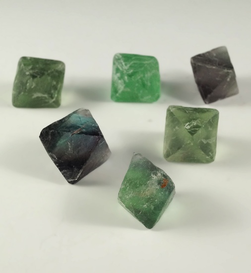 Set of 6 Fluorite crystals, all around 1 1/2".