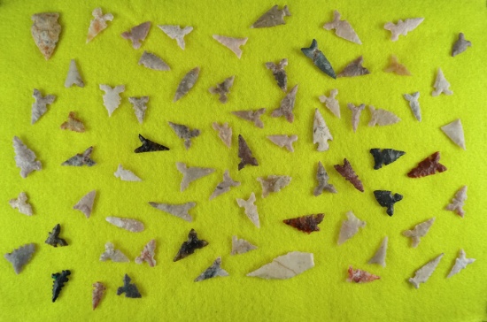 Nice group of approximately 70 assorted arrowheads found in SW Texas by Kaye Don Bruce.