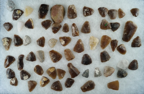 Large group of mostly Knife River Flint Scrapers found in the Dakotas. Largest is 1 11/16".