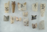 Set of 13 assorted Paleo and early archaic artifact sections found in Missouri. Largest is 2 3/8
