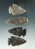 Set of four assorted Ohio arrowheads, largest is 2 3/16