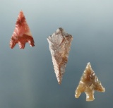 Set of three Columbia River arrowheads found in Washington, largest is 1 5/16