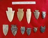 Set of 11 assorted artifacts found in Missouri and Kentucky, largest is 3