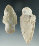 Pair of Adena arrowheads found in Ohio in good condition, largest is 3 1/16