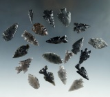 Set of 20 assorted obsidian arrowheads found in Nevada, largest is 1 1/8