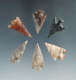 Set of six nice Columbia River arrowheads, largest is 1 1/8