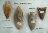 Set of four assorted arrowheads found in Texas, largest is 3 1/2