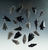 Group of 20 assorted obsidian arrowheads found in Nevada, largest is 1 3/8