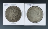 1882 and 1898-S Morgan Silver Dollars F