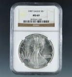 1987 American Silver Eagle Certified MS 69 by NGC
