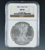 2001 American Silver Eagle Certified MS 69 by NGC