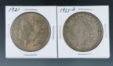 1921 and 1921-D Morgan Silver Dollars XF