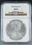 1993 American Silver Eagle Certified MS 69 by NGC