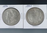 1884 and 1890 Morgan Silver Dollars XF Details