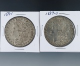 1881 and 1887-O Morgan Silver Dollars XF