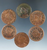 1827, 1828, 1838, 1840, 1851 and 1855 US Large Cents Cull-VG Details