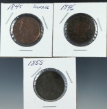 1845, 1846 and 1855 US Large Cents G-F Details