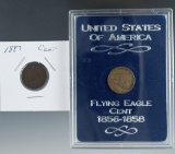 1858 Large Letter Flying Eagle and 1889 Indian Cents VG
