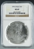 1992 American Silver Eagle Certified MS 69 by NGC