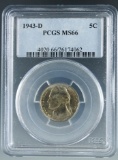 1943-D Jefferson Silver War Nickel Certified MS 66 by PCGS