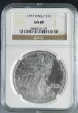 1997 American Silver Eagle Certified MS 69 by NGC