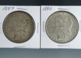 1890 and 1897 Morgan Silver Dollars XF