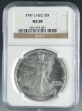 1989 American Silver Eagle Certified MS 69 by NGC