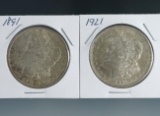 1891 and 1921 Morgan Silver Dollars XF