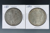 1881 and 1885 Morgan Silver Dollar XF-AU