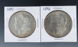 1881 and 1896 Morgan Silver Dollars AU