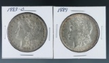 1883-O and 1889 Morgan Silver Dollars XF