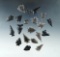 Set of 20 assorted obsidian arrowheads found in Nevada, largest is 1 3/16