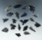 Set of 20 assorted obsidian arrowheads found in Nevada, largest is 1 1/8